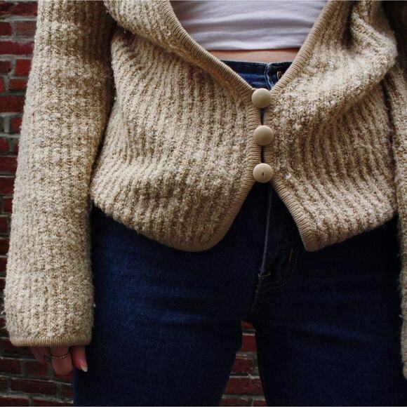 Vintage 90s Knit Cardigan | Slouchy Neutral Textured Sweater | Size M - Picture 3 of 7